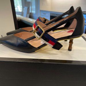 Gucci Malaga Kid Grosgrain Black Bamboo Pumps